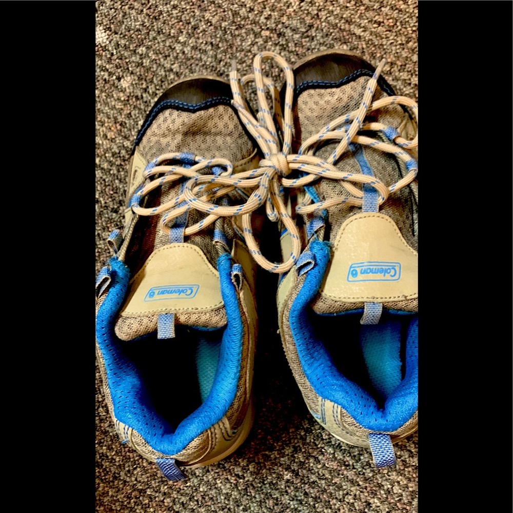 Coleman brand kids hiking shoes, blue and gray color, size 3 youth.